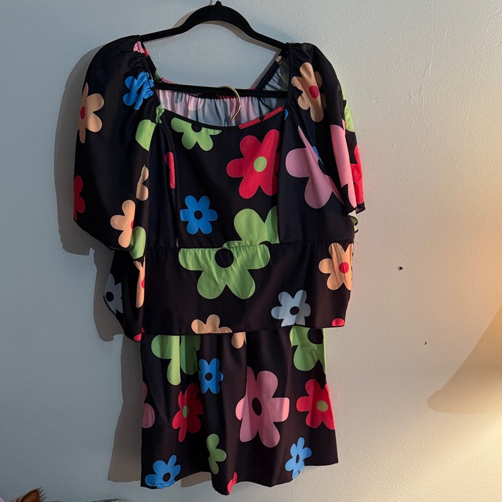 Floral Black Dress with Colorful Flowers